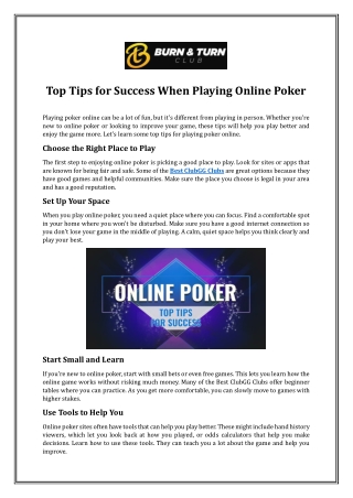 Top Tips for Success When Playing Online Poker