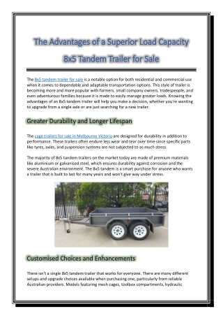 The Advantages of a Superior Load Capacity 8x5 Tandem Trailer for Sale