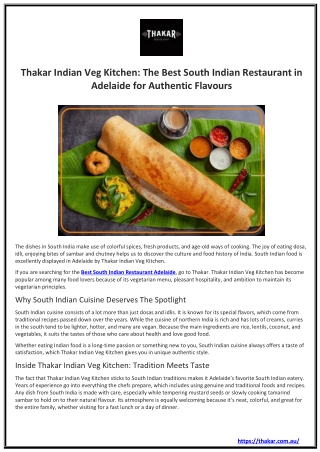 Thakar Indian Veg Kitchen: The Best South Indian Restaurant in Adelaide