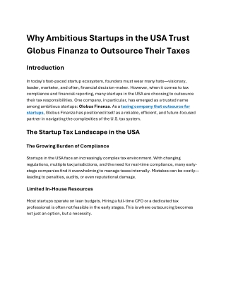 Why Ambitious Startups in the USA Trust Globus Finanza for Their Tax Needs