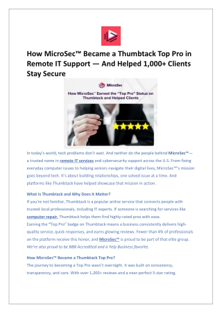 How MicroSec™ Became a Thumbtack Top Pro in Remote IT Support