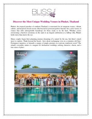 Discover the Most Unique Wedding Venues in Phuket, Thailand
