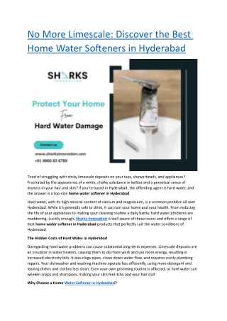 No More Limescale: Discover the Best Home Water Softeners in Hyderabad