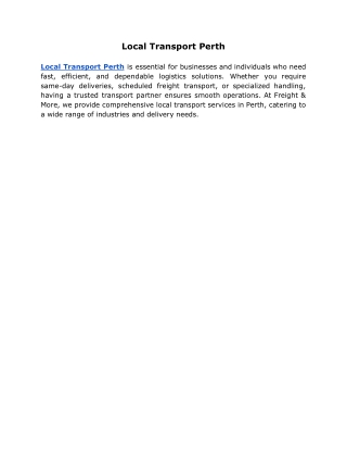 Local Transport Perth