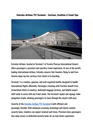 Emirates Airlines YYZ Terminal – Services, Facilities & Travel Tips