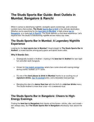 The Studs Sports Bar Guide