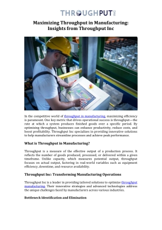 Maximizing Throughput in Manufacturing Insights from Throughput Inc