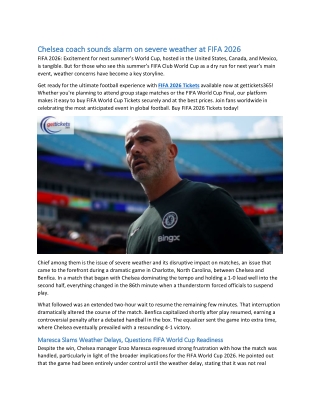 Chelsea coach sounds alarm on severe weather at FIFA 2026