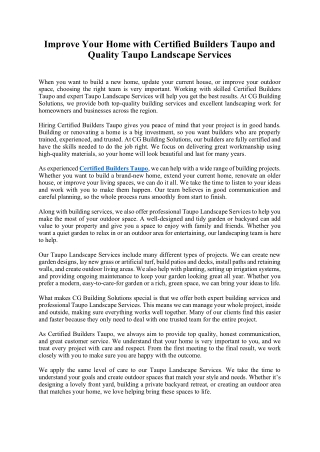 Improve Your Home with Certified Builders Taupo and Quality Taupo Landscape Services