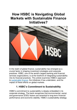 How HSBC is Navigating Global Markets with Sustainable Finance Initiatives