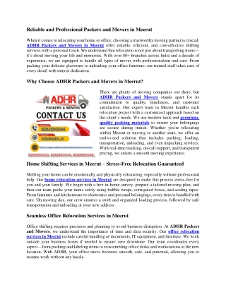 Packers and Movers in Meerut. 8262850010.