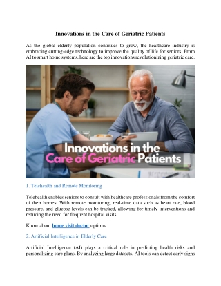 Innovations in the Care of Geriatric Patients - Dr Steve Age Center