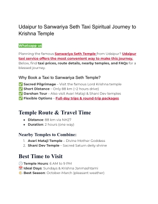 Udaipur to Sanwariya Seth Taxi Spiritual Journey to Krishna Temple