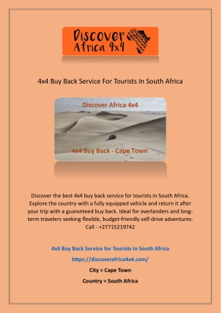 4x4 Buy Back Service For Tourists In South Africa