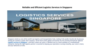 Reliable and Efficient Logistics Services in Singapore