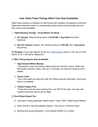 How Tatkal Ticket Timings Affect Train Seat Availability