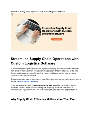 Streamline Supply Chain Operations with Custom Logistics Software