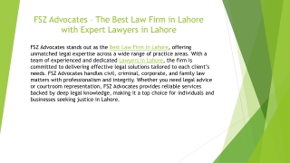 FSZ Advocates – The Best Law Firm in Lahore with Expert Lawyers in Lahore