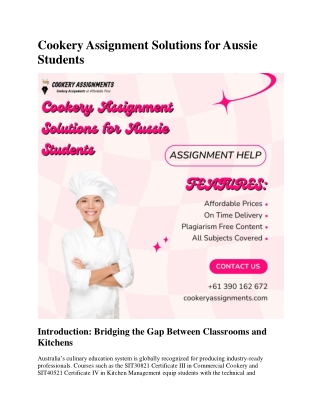 cookery assignment solutions for aussie students
