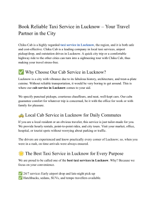 Book Reliable Taxi Service in Lucknow – Your Travel Partner in the City
