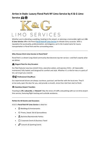 Arrive in Style: Luxury Floral Park NY Limo Service by K & G Limo Service