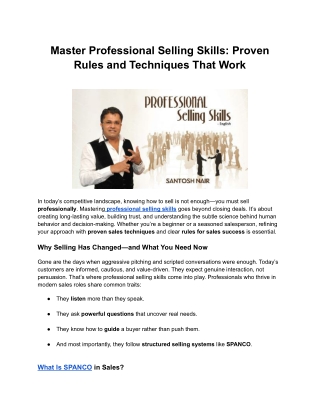 Master Professional Selling Skills: Proven Rules and Techniques That Work
