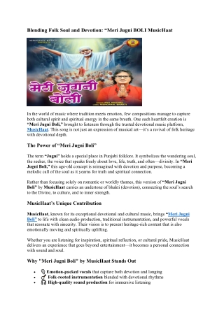 Blending Folk Soul and Devotion: “Meri Jugni Boli” by MusicHaat