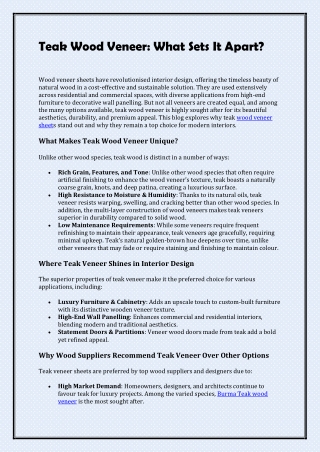 Teak Wood Veneer What Sets It Apart