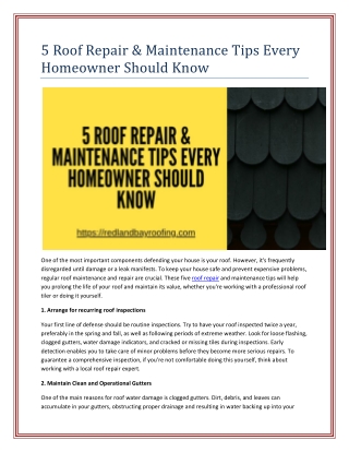 5 Roof Repair & Maintenance Tips Every Homeowner Should Know