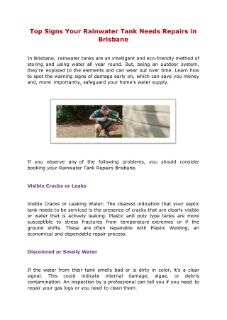 Top Signs Your Rainwater Tank Needs Repairs in Brisbane