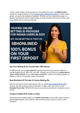 Trusted Online Betting ID Provider for Indian Users in 2025 – Get Cricket, Casino & Football IDs Instantly