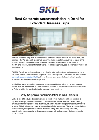 Best Corporate Accommodation in Delhi for Extended Business Trips
