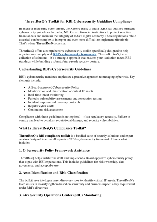 ThreatResQ’s Toolkit for RBI Cybersecurity Guideline Compliance