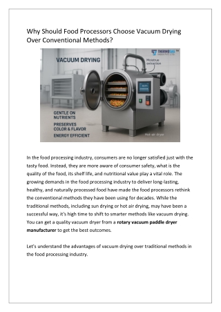Why Should Food Processors Choose Vacuum Drying Over Conventional Methods