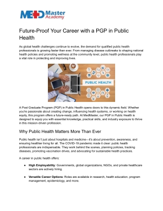 Future-Proof Your Career with a PGP in Public Health