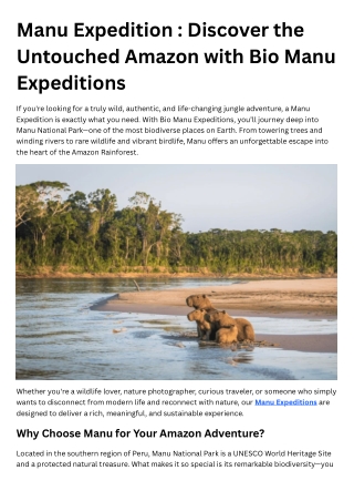 Manu Expedition : Discover the Untouched Amazon with Bio Manu Expeditions