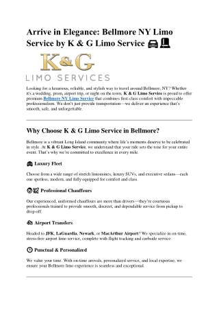 Arrive in Elegance: Bellmore NY Limo Service by K & G Limo Service