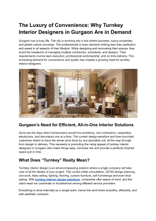 The Luxury of Convenience_ Why Turnkey Interior Designers in Gurgaon Are in Demand