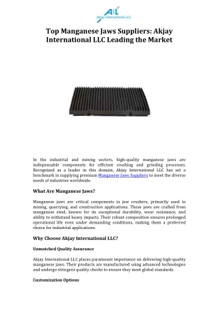 Top Manganese Jaws Suppliers Akjay International LLC Leading the Market