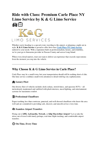 Ride with Class: Premium Carle Place NY Limo Service by K & G Limo Service