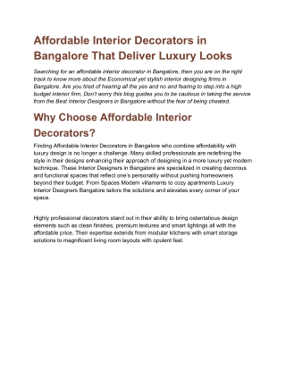 Affordable Interior Decorators in Bangalore