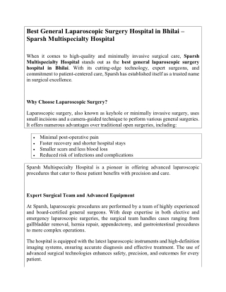 Best General Laparoscopic Surgery Hospital in Bhilai – Sparsh Multispecialty Hospital