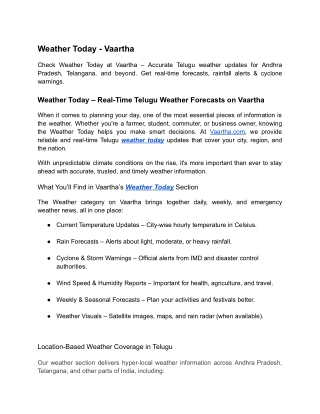 Weather Today - Vaartha