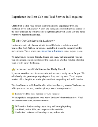 Experience the Best Cab and Taxi Service in Lucknow