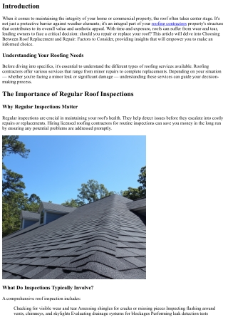 Choosing Between Roof Replacement and Repair: Factors to Consider
