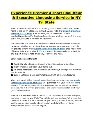 Experience Premier Airport Chauffeur & Executive Limousine Service in NY Tri State