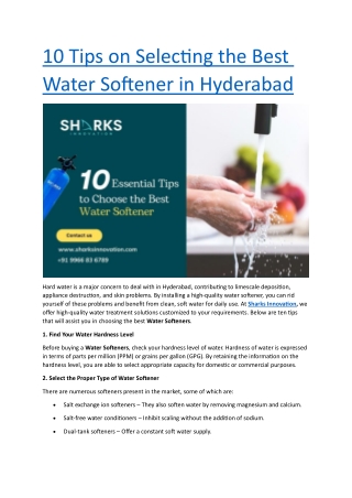 10 Tips on Selecting the Best Water Softener in Hyderabad