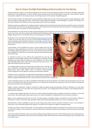 How To Choose The Right Bridal Makeup Artist In London For Your Big Day