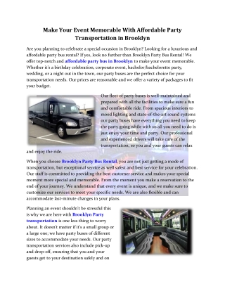 Make Your Event Memorable With Affordable Party Transportation in Brooklyn