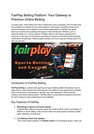 FairPlay Betting Platform: Your Gateway to Premium Online Betting